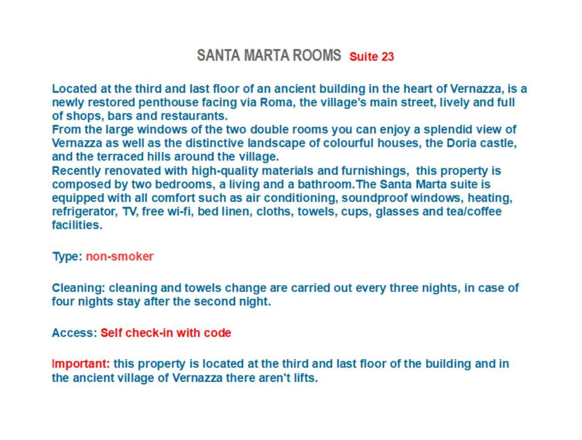 Santa Marta Rooms - Via Roma 23 Vernazza Buitenkant foto